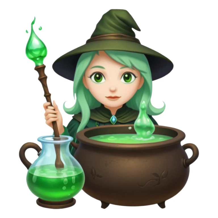 green witch cooking potion sticker