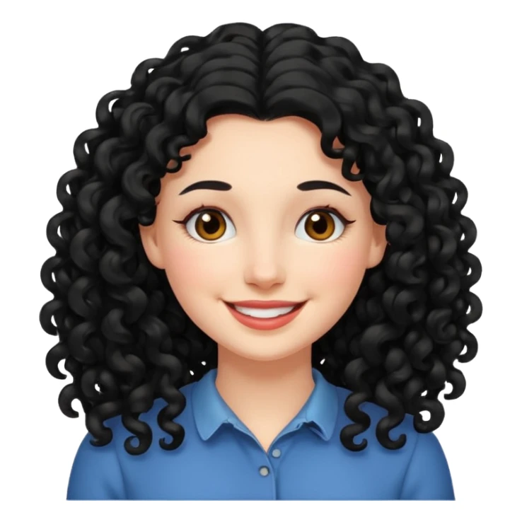 mujer blanca con cabello largo rizado negro sonriendo  sticker