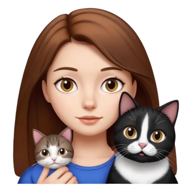brown hair girl with black and white cat sticker