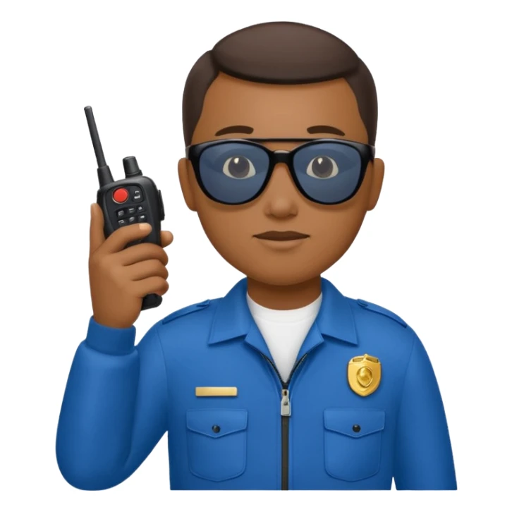 school security, blue cloth, sun glasses, holding walkie-talkie sticker