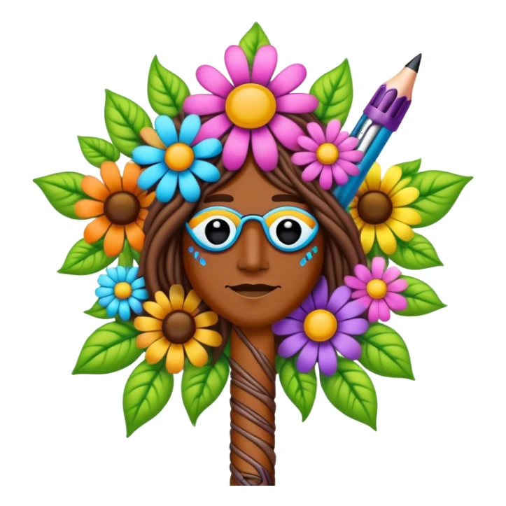 3D, psychedelic colored hippie style pen with flowers. Pen only  sticker