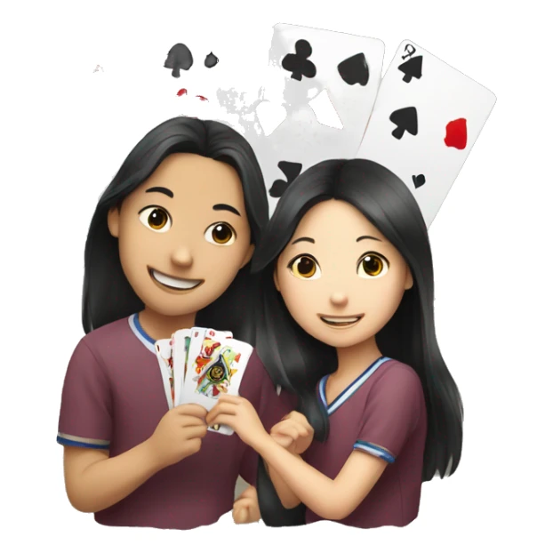 asian girls and boy playing card sticker