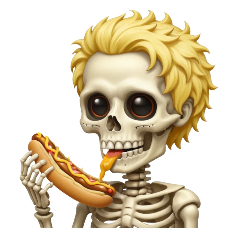 skeleton funky hair eating a hot dog sticker