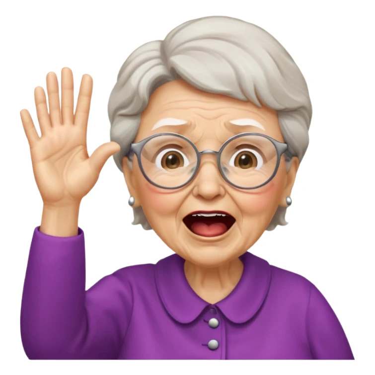 An old lady with big glasses, waving her arms while yelling encouragement. sticker