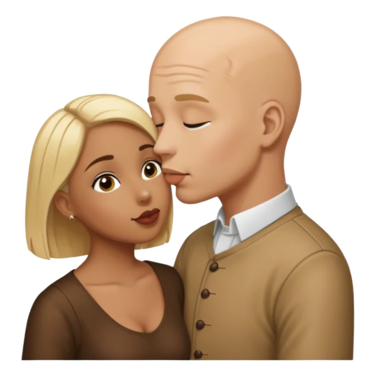 Bald man kissing brown  girl with page boy  blond hair sticker