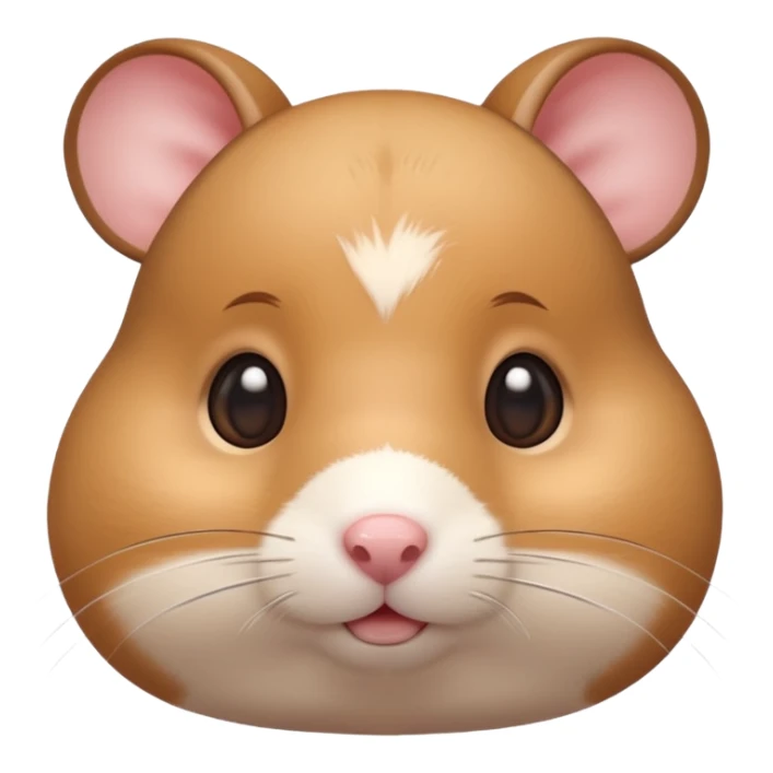 A 3D cartoon hamster face close-up with tiny visible whiskers, round cheeks, smooth glossy eyes, soft background blur, Memoji-style rendering. sticker