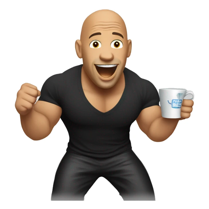 Vin Diesel cheering with cup of black coffee steaming sticker