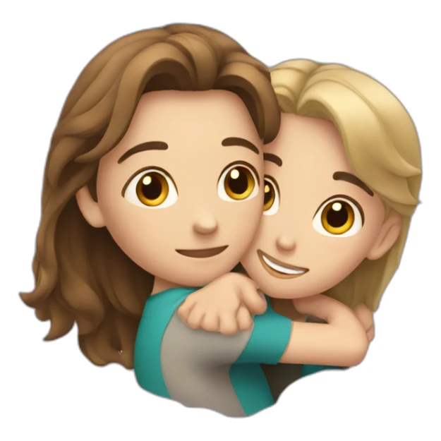 A fair completion girl with mid length hair hugging a boy with fair complexion  sticker