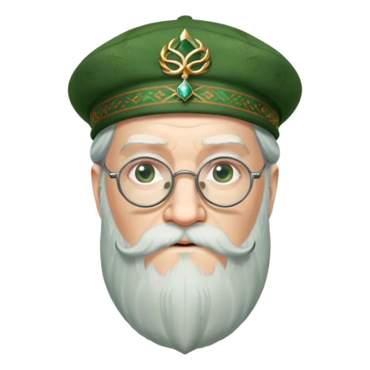 Dumbledore wear green scotland Tam o'shanter cap with decorative patterns, wear glasses, very long beard sticker