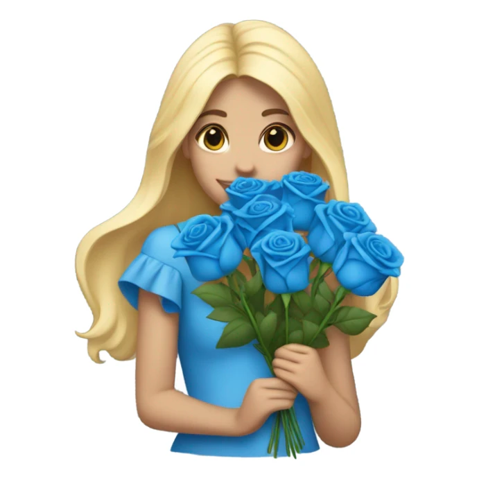 blonde girl with a bouquet of blue roses sticker