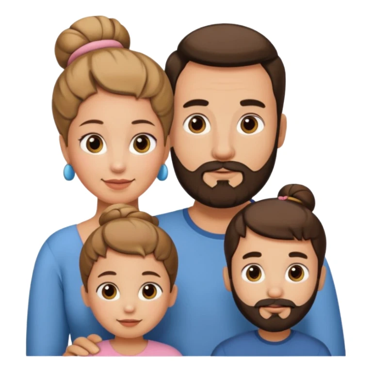 family of 5. mom has bun. dad has beard.  sticker