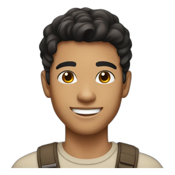 young man with black hair, light brown skin colour, and a smiling face sticker