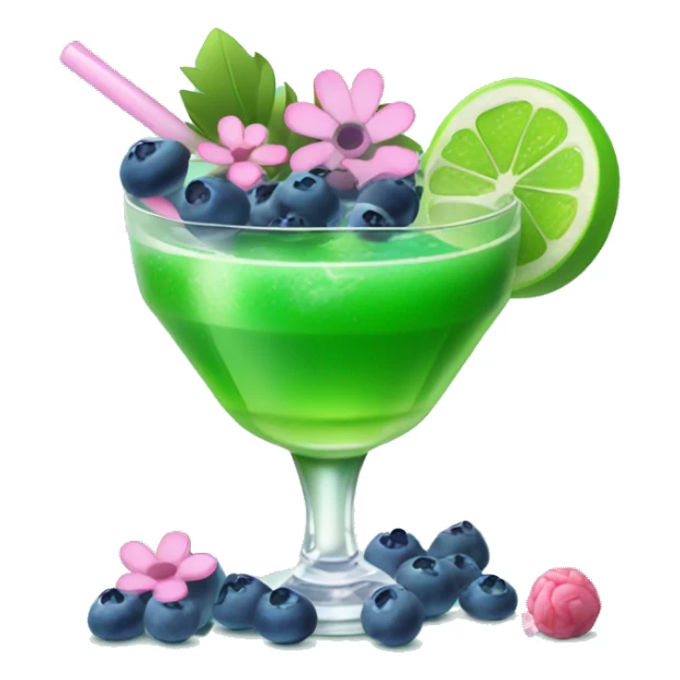 Green cocktail with blue mix and pink little flowers with blueberries & sweets  sticker