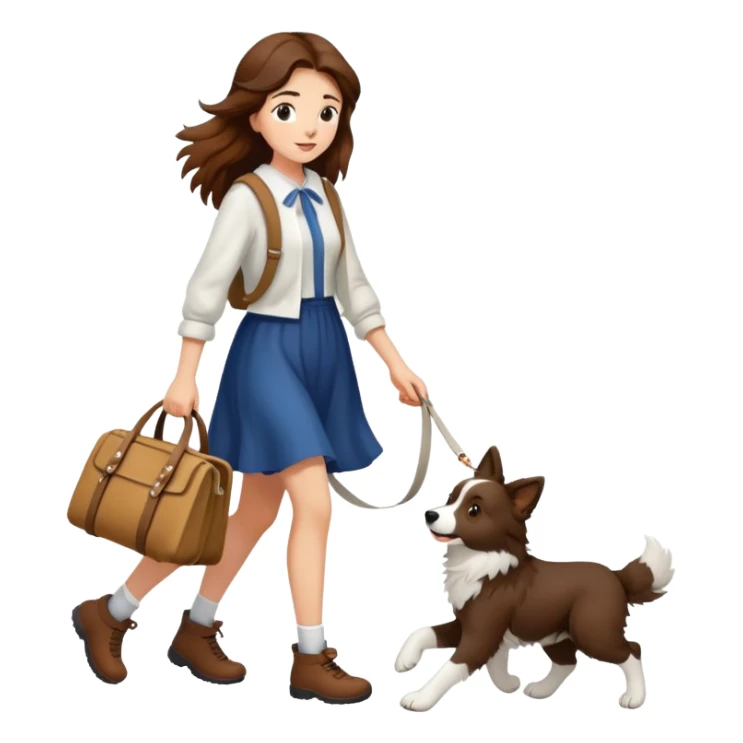 Beautiful brown-haired girl walking a Border Collie sticker