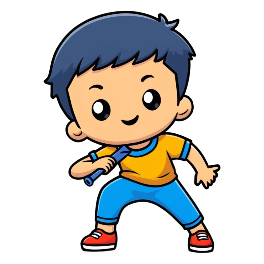 Young boy playing with toy sticker