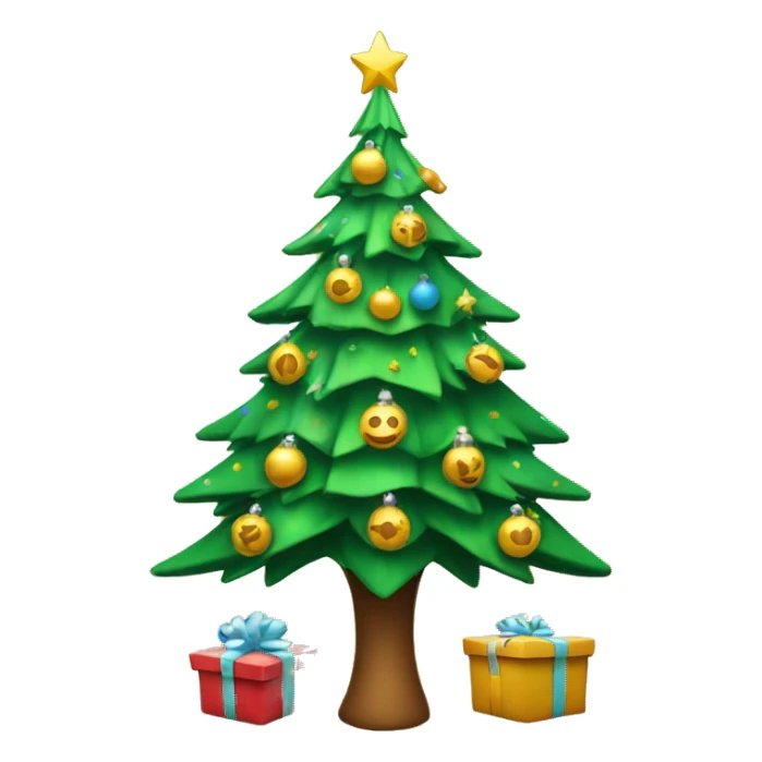 Christmas tree with presents under, with falling snowflakes sticker