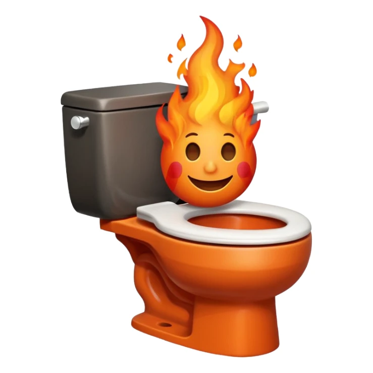 A smiling toilet with fire coming from its bowl sticker
