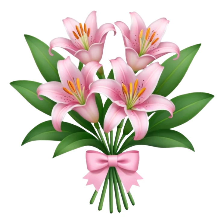 bouquet of baby pink lilies with white bow sticker