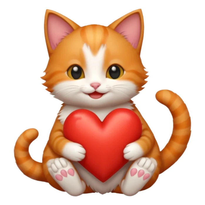 The ginger kitten is hugging a heart, very happy and smiling. sticker