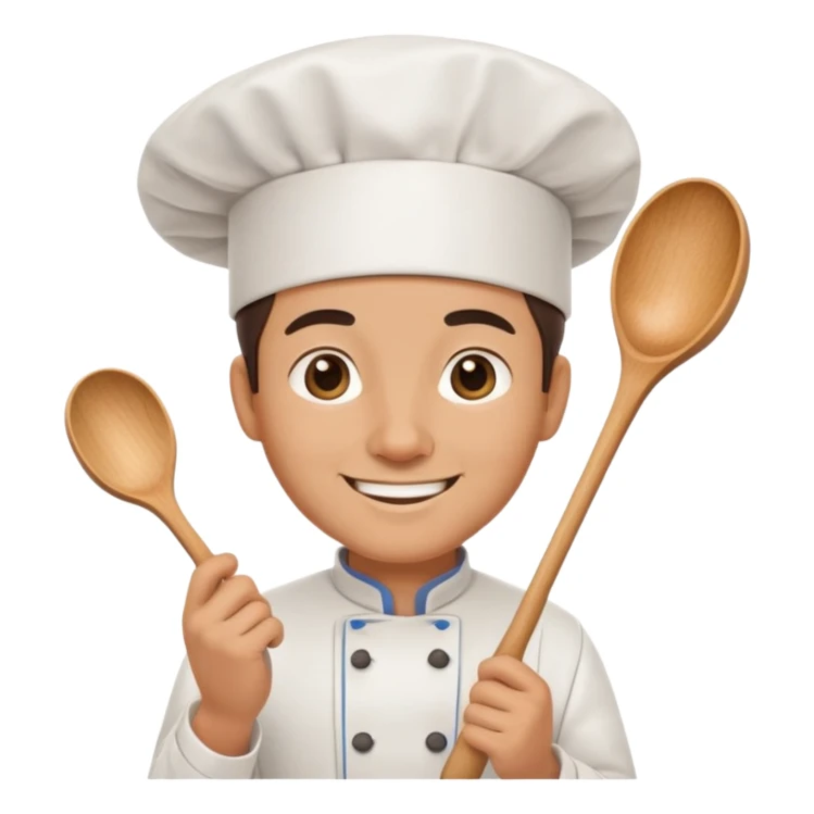 happy chef with chef hat holding a wooden spoon sticker