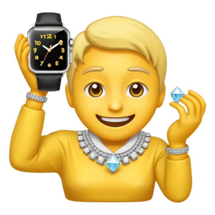 iPhone style emoji with yellow skin doing the bust down meme (diamond grill and watch) sticker