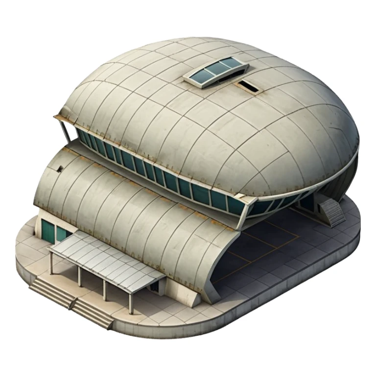 USSR military airplane rounded roof hangar isometry view sticker