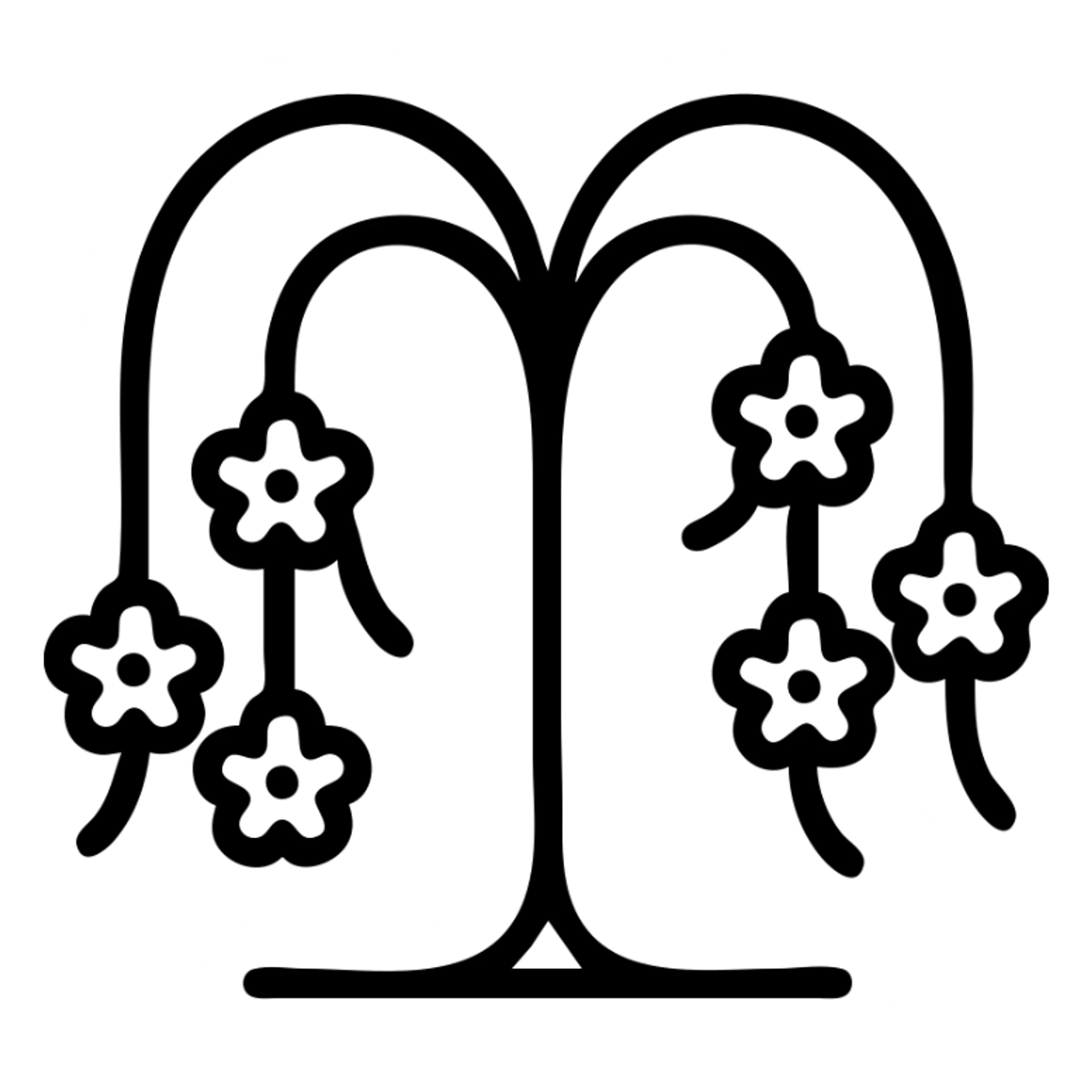 simple icon of a weeping willow tree with white flowers blossoming from its branches, minimal and clear design, suitable for an icon sticker