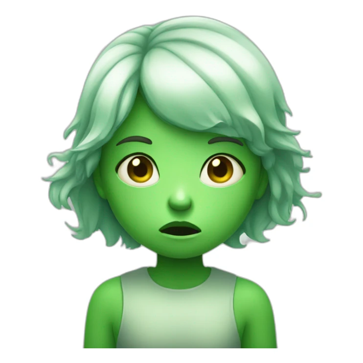 sad sick kid green face girl holding breath sticker