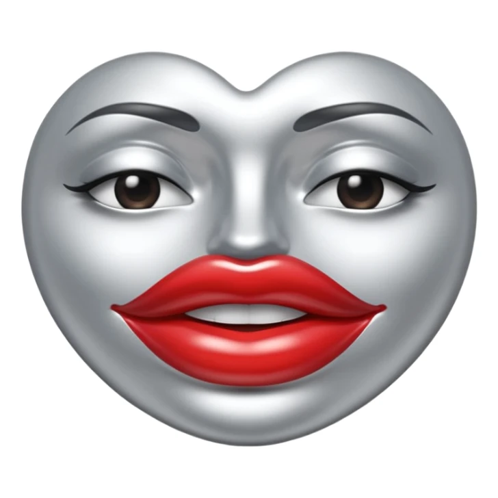 A seductive pair of slightly parted lips emoji made of liquid silver chrome, smooth glossy metallic surface, soft sensual curves, subtle reflections, luxury sexy aesthetic, minimal iOS emoji style, centered composition, clean white background, soft studio lighting, no text sticker
