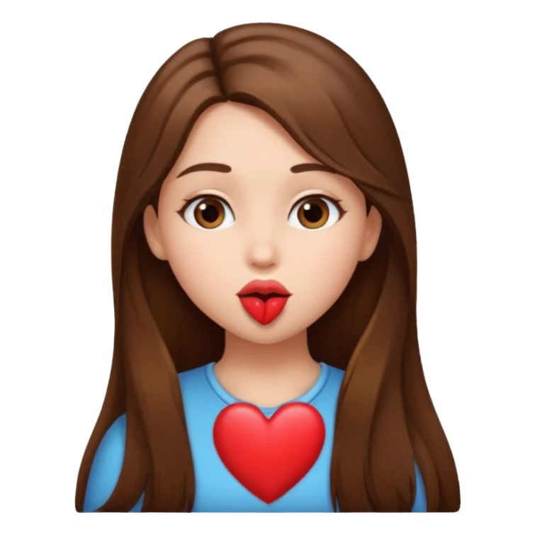 A girl with long brown hair sending a kiss/heart sticker