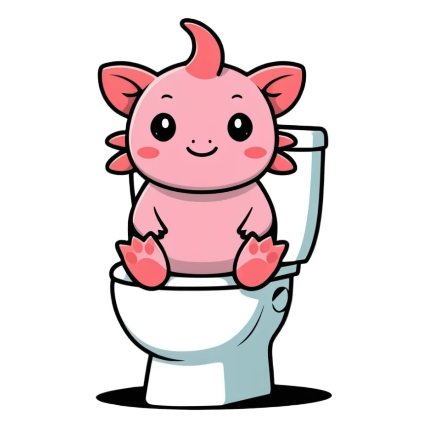 smiling axolotl sitting on a toilet easy to recognize sticker