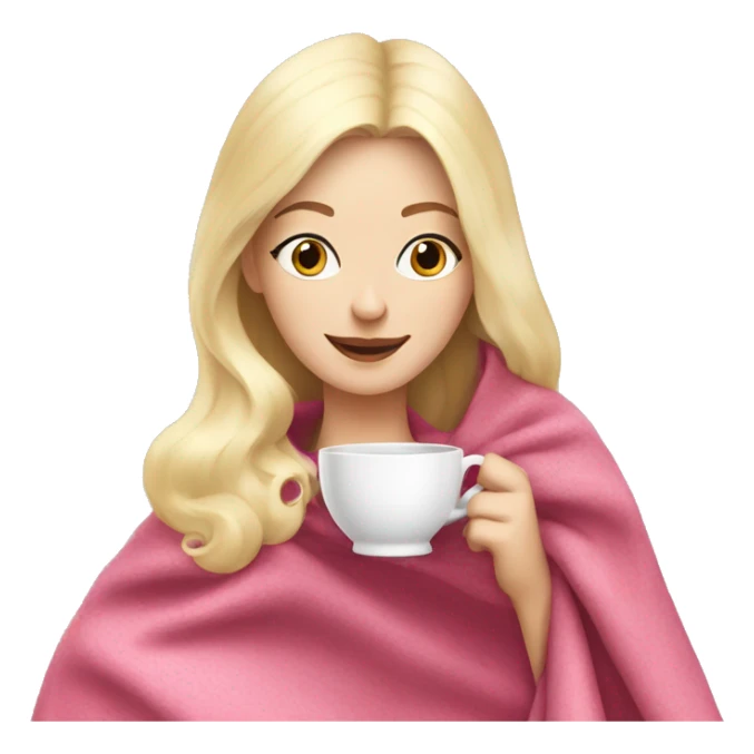 White blonde Girl drinking tea with pink blanket on sticker