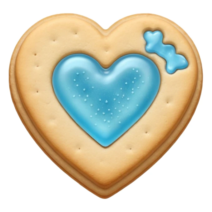 Realistic shortbread cookie in the shape of a heart with light blue jelly middle filling and sprinkled powder sugar on top. sticker