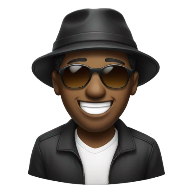 Laughing black man with hat on backwards and sunglasses sticker