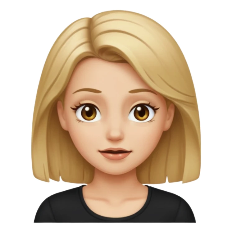 white girl with dirty blond hair, hazel eyes, black top, winking sticker