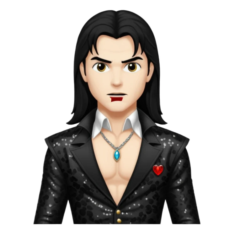Adam Van Helsing from Vampirella with long black hair, black sequin outfit sticker