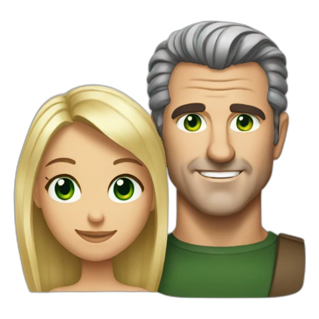 Mel gibson with a short blond straight square cut woman with green eyes sticker
