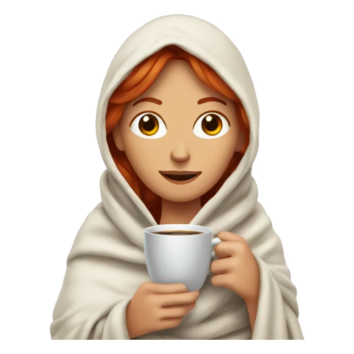 Redheaded woman wrapped in a blanket with a cup of coffee sticker