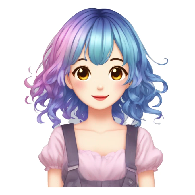 Gorgeous anime style shojo character with blushing face aesthetic and pretty colorful shiny gradient hair with hair garment trending style sticker
