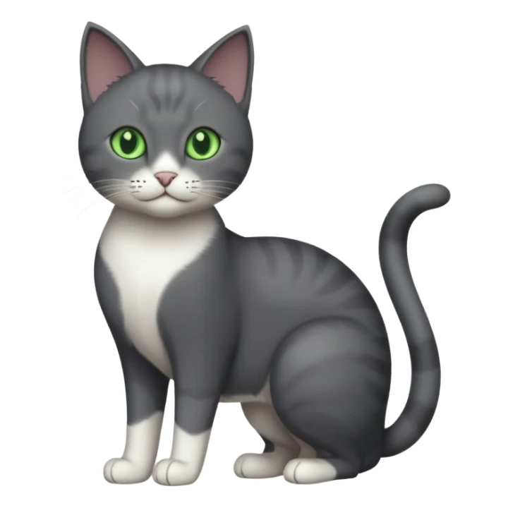 full body solid dark grey cat with green eyes and white paws and white whiskers sticker