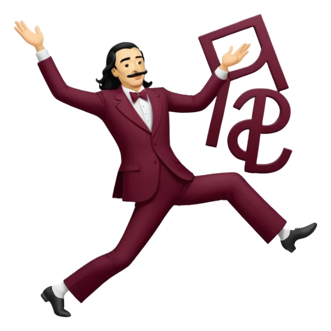 the word "DALI" written in white on a bordeaux red background, where the letters are dancing sticker