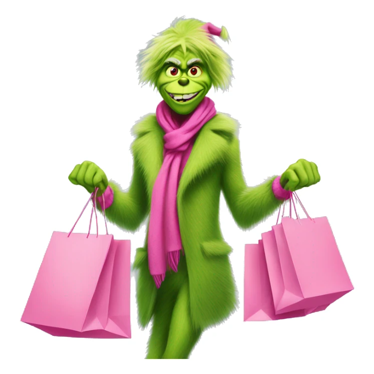 stylish grinch shopping with pink shopping bags sticker