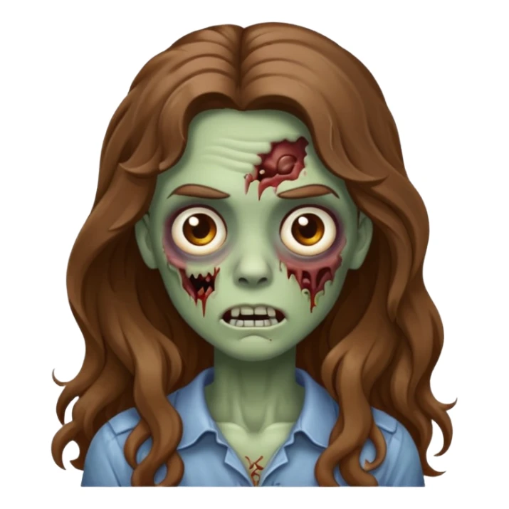 zombie com cabelo ondulado longo marrom e sem franja fofa sticker