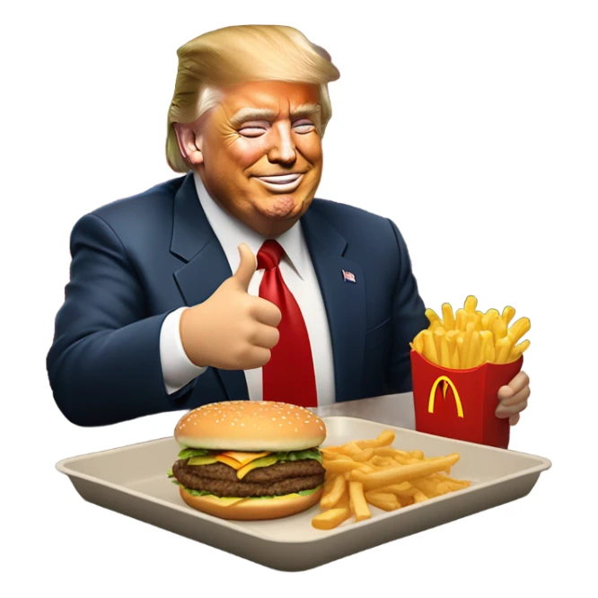 Donald trump eating McDonald’s and giving a thumbs up sticker
