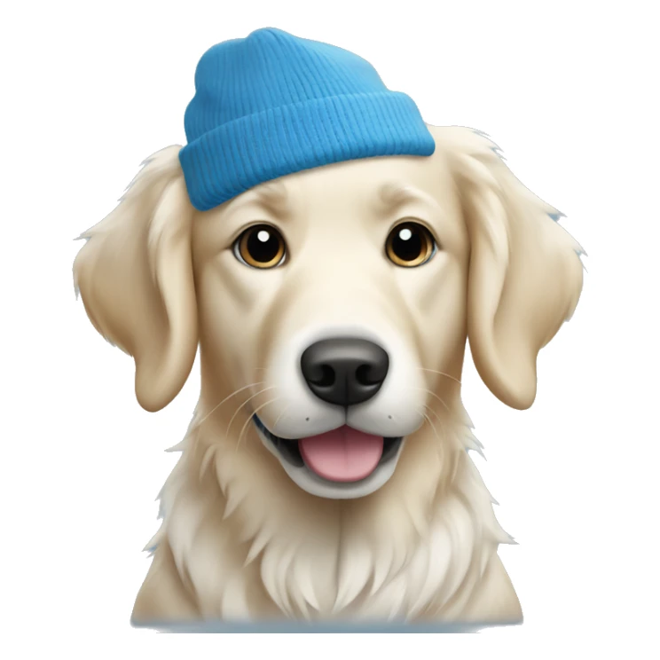 white golden retriever dog wearing a blue beanie sticker