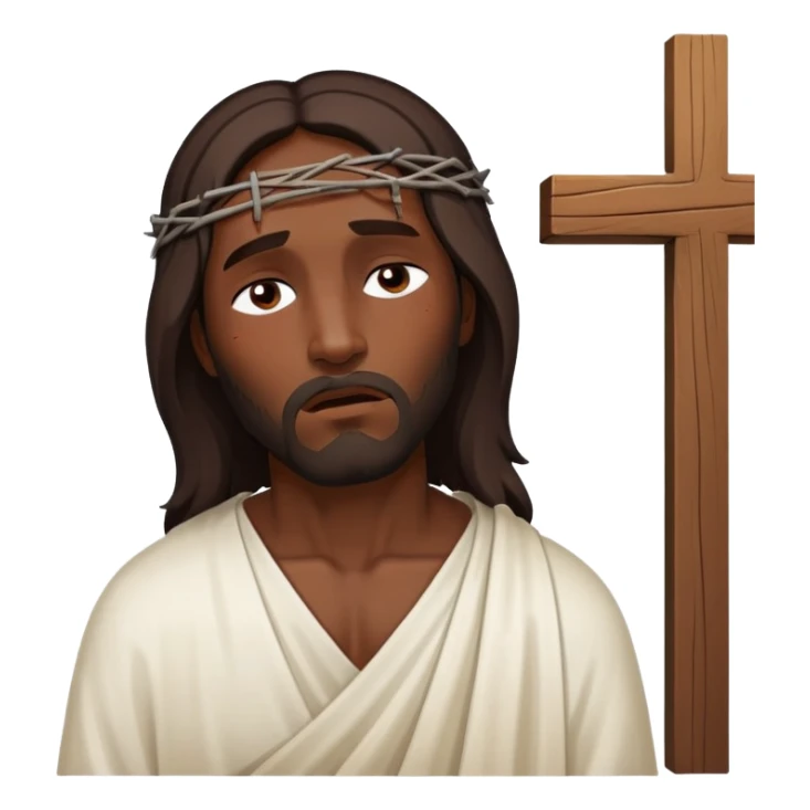 Dark skin christ Jesus injured eyes closed on cross sticker