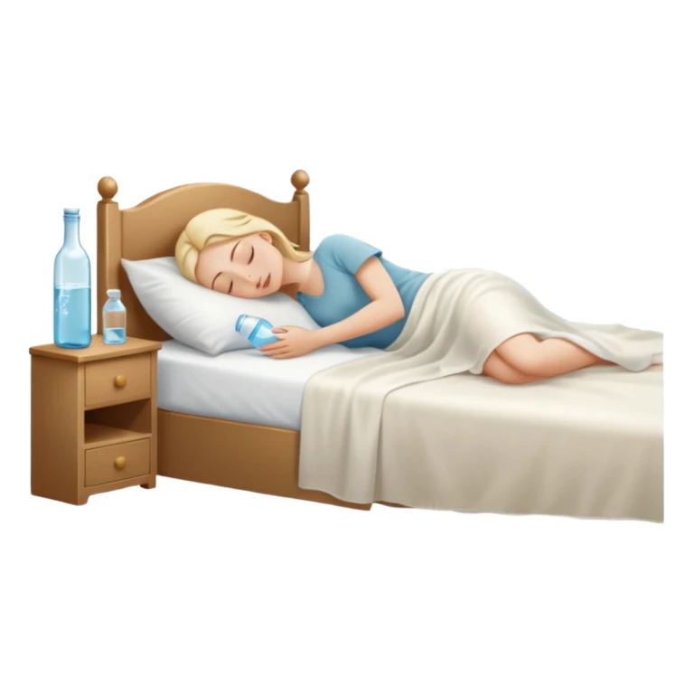 sunlight through curtains, GoCLN bottle and water glass on bedside table, person sleeping

 sticker