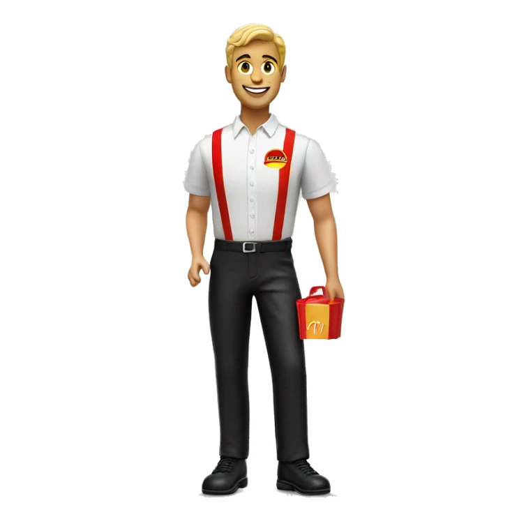 waiter on roller skates McDonald's uniform  white shirt black pants red vest realistic 60's stye sticker