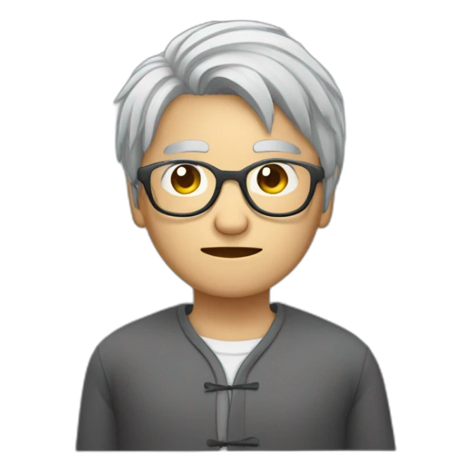 Chinese grey hair wear glasses showing thumb down sticker