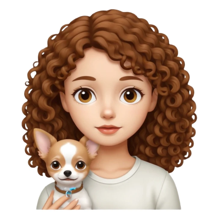 Niña con cabello rizado café y un chihuahua blanco sticker